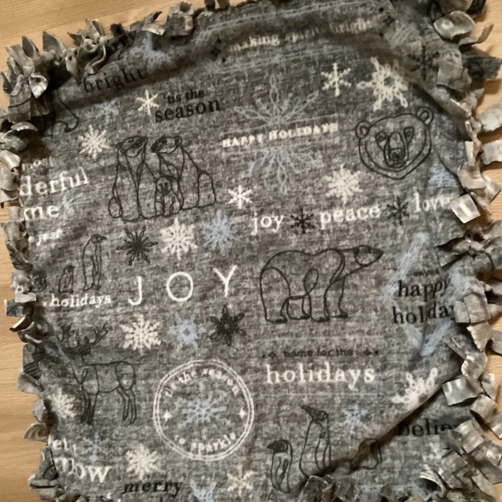 Handmade fleece tie blanket - Size 24”x26” Holiday Polar Bears Snowflakes